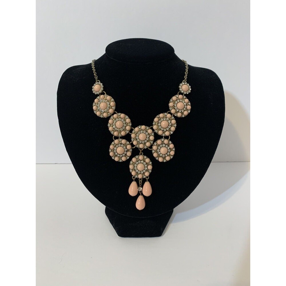 Goldtone Pink Statement Bib Necklace With Rhinestones